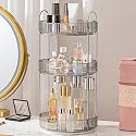 Aveniee Rotating Makeup Organizer for Vanity, 3 Tier Perfume Skincare Organizers and Storage for Bathroom Countertop, Clear Spinning Counter Cosmetic Holder for Dresser,Grey