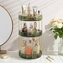 Aveniee Rotating Makeup Organizer for Vanity, Perfume Skin Care Organizers Large, Bathroom Counter Make Up Cosmetic Storage, Clear Spinning Skincare Lipstick Holder,3 Tiers, Green