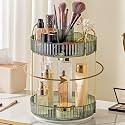 Aveniee Rotating Makeup Organizer for Vanity, Upagraded Perfume Skincare Bathroom Counter Organizers with Brush Divider, 2 Tier Spinning Lipstick Cosmetic Lotion Storage,Green