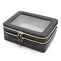 Aveniee XL Clear Makeup Organizer,Double Layer Travel Cosmetic Case with Brush Holder &amp; Zippered Compartments,Big Toiletry Bag for Travel Accessories,2 Layers Large,Black