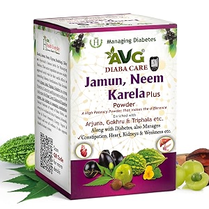 avg health organics diaba care karela jamun neem powder 200g  diabetes control ayurvedic supplement with arjuna gokhru amp triphala  helps in relieving constipation  ayush amp gmp certified