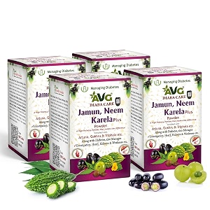 avg health organics diaba care karela jamun neem powder 200g  pack of 4  diabetes control ayurvedic supplement with arjuna gokhru amp triphala  helps in relieving constipation  ayush amp gmp certified