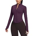 AVGO Women's Cropped Running Workout Jackets Zip Slim Fit Athletic Tops with Thumb Holes