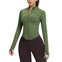 AVGO Women's Cropped Running Workout Jackets Zip Slim Fit Athletic Tops with Thumb Holes