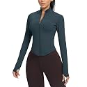 AVGO Women's Cropped Running Workout Jackets Zip Slim Fit Athletic Tops with Thumb Holes