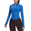 AVGO Women's Cropped Running Workout Jackets Zip Slim Fit Athletic Tops with Thumb Holes
