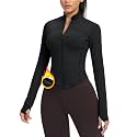 AVGO Women's Cropped Running Workout Jackets Zip Slim Fit Athletic Tops with Thumb Holes