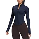 AVGO Women's Cropped Running Workout Jackets Zip Slim Fit Athletic Tops with Thumb Holes
