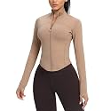 AVGO Women's Cropped Running Workout Jackets Zip Slim Fit Athletic Tops with Thumb Holes