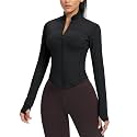 AVGO Women's Cropped Running Workout Jackets Zip Slim Fit Athletic Tops with Thumb Holes