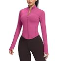 AVGO Women's Cropped Running Workout Jackets Zip Slim Fit Athletic Tops with Thumb Holes
