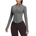 AVGO Women's Cropped Running Workout Jackets Zip Slim Fit Athletic Tops with Thumb Holes