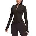 AVGO Women's Cropped Running Workout Jackets Zip Slim Fit Athletic Tops with Thumb Holes