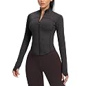 AVGO Women's Cropped Running Workout Jackets Zip Slim Fit Athletic Tops with Thumb Holes
