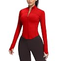 AVGO Women's Cropped Running Workout Jackets Zip Slim Fit Athletic Tops with Thumb Holes