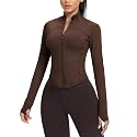 AVGO Women's Cropped Running Workout Jackets Zip Slim Fit Athletic Tops with Thumb Holes