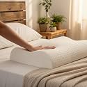 AVI 100% Natural Cervical Latex Pillow 35 Density Ultra Plush Latex Foam Bed Pillow for Sleeping, Side and Stomach Sleepers- with Inner Cotton Cover, Pack of 1, White, 60x40x12/10 CM