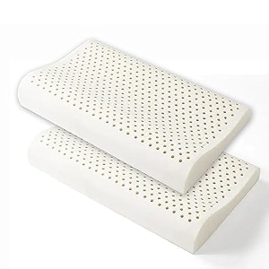 avi 100 natural cervical latex pillow 35 density ultra plush latex foam bed pillow for sleeping side and stomach sleepers- with inner cotton cover pack of 2 white 60x40x1210 cm