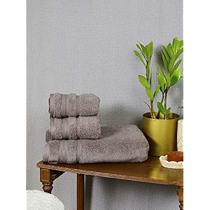 cotton double corded zero twist towel set pack of 3- 1 bath amp 2 hand towels comfortable soft absorbent and quick dry for men women newborn baby  550 gsm  color brown