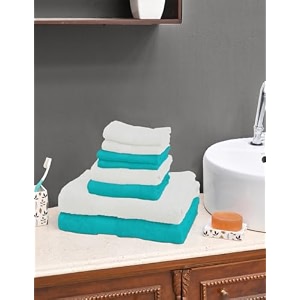 value cottton towel setset of 8100 cotton color white amp turquoise 500 tc 129 x 68 cm