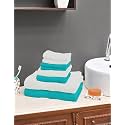 Value Cottton Towel Set|Set Of 8|100% Cotton| Color: White &amp; Turquoise, 500 TC, 129 x 68 Cm