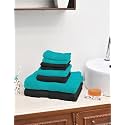 Value Cottton Towel Set|Set of 8|100% Cotton| Color: Black &amp; Turquoise