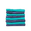 Zero Twist Cotton Face Towel| Pack of 8| GSM 550| Size: 12"x12"| Men's Women's &amp; Kids Towel, Supersoft, High Absorbent| Color: Turquoise &amp; Navy