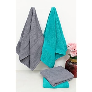 zero twist cotton hand towel pack of 4 gsm 550 size 1634x2734 men39s women39s amp kids towel supersoft high absorbent color turquoise amp charcoal
