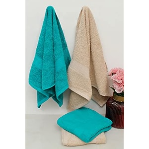 zero twist cotton hand towel pack of 4 gsm 550 size 1634x2734 men39s women39s amp kids towel supersoft high absorbent color beige amp turquoise