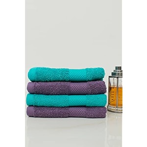 zero twist cotton hand towel pack of 4 gsm 550 size 1634x2734 men39s women39s amp kids towel supersoft high absorbent color purple amp turquoise