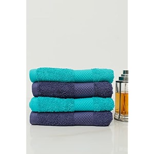 zero twist cotton hand towel pack of 4 gsm 550 size 1634x2734 men39s women39s amp kids towel supersoft high absorbent color turquoise amp navy