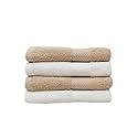 Zero Twist Cotton Hand Towel| Pack of 4| GSM 550| Size: 16"x27"| Men's Women's &amp; Kids Towel, Supersoft, High Absorbent| Color: White &amp; Beige
