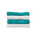 Zero Twist Cotton Hand Towel| Pack of 4| GSM 550| Size: 16"x27"| Men's Women's & Kids Towel, Supersoft, High Absorbent| Color: White & Turquoise
