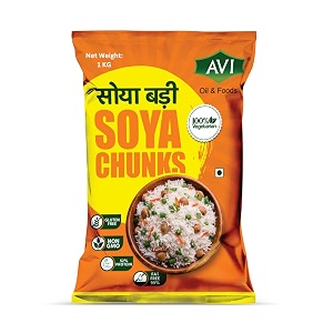 avi oils amp foods soya chunks 1kg  soya badi for everyday cooking  soft texture that absorbs masala well  soy nuggets for curry biryani pulao snacks amp salads  vegetarian food ingredient
