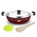 AVIAS Indiana Kadhai, 24cm Nonstick Aluminium Kadhai with Stainless Steel Lid, Bakelite Handles, Gas Stove Compatible, Contains Wooden Spatula and Scrubber, PFOA Free, 24cm