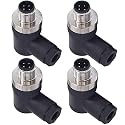 Aviation Connector Plugs,Lonlonty 12mm 4-Pin Male Aviation Wire Connector Plug,AC 250V 5A IP67 M12 Right Angle Chassis Connector Socket,Pack of 4