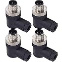 Aviation Connector Plugs,Lonlonty 12mm 8-Pin Male Aviation Wire Connector Plug,AC 250V 5A IP67 M12 Right Angle Chassis Connector Socket,Pack of 4