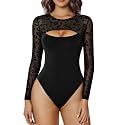Avidlove Bodysuits for Women Round Neck Long Sleeve Mesh Bodysuit