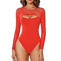 Avidlove Bodysuits for Women Round Neck Long Sleeve Mesh Bodysuit