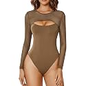Avidlove Bodysuits for Women Round Neck Long Sleeve Mesh Bodysuit