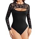 Avidlove Bodysuits for Women Round Neck Long Sleeve Mesh Bodysuit