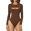 Avidlove Bodysuits for Women Round Neck Long Sleeve Mesh Bodysuit