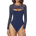 Avidlove Bodysuits for Women Round Neck Long Sleeve Mesh Bodysuit