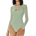 Avidlove Bodysuits for Women Round Neck Long Sleeve Mesh Bodysuit