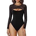 Avidlove Bodysuits for Women Sexy Round Neck Long Sleeve Mesh Bodysuit