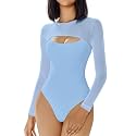 Avidlove Bodysuits for Women Round Neck Long Sleeve Mesh Bodysuit