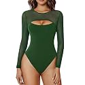 Avidlove Bodysuits for Women Round Neck Long Sleeve Mesh Bodysuit