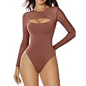 Avidlove Bodysuits for Women Sexy Round Neck Long Sleeve Mesh Bodysuit