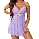 Avidlove Lingerie for Women Lace Babydoll Chemise Sheer Mesh Nightgown
