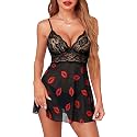 Avidlove Lingerie for Women Lace Babydoll Chemise Sheer Mesh Nightgown